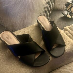 Clarks Women's Black Leather Mules